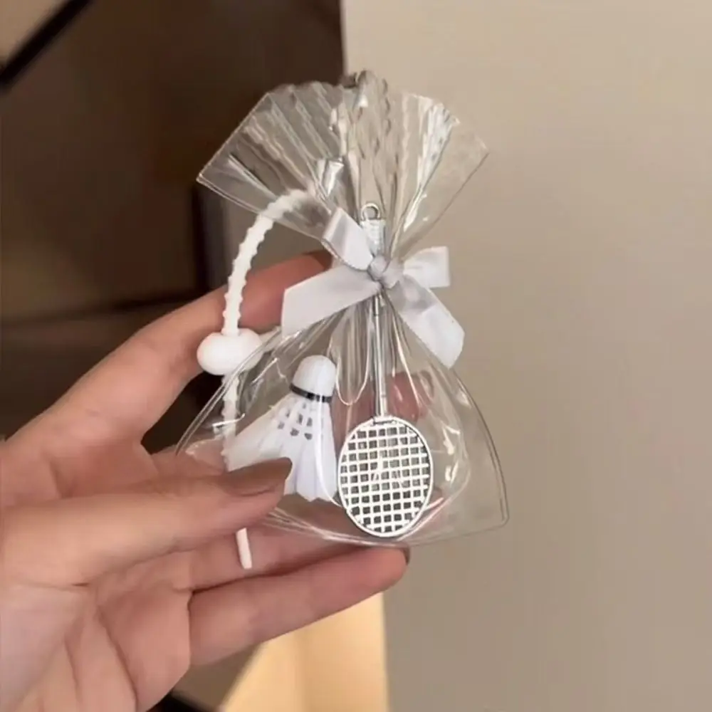 Cute Badminton Key Chain Mini Simulation Badminton Racket Keychain Portable Bag Hanging Pendant Birthday Party New Year Gift
