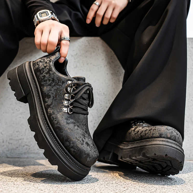 

2026 Men's Chunky Sole Derby Shoes Fashion Big Head Design Leather Oxfords British Style Anti-slip Casual shoes