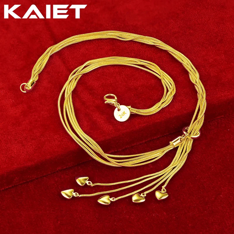 

KAIET 925 Sterling Silver Five Snake Chain Hearts Necklace Plated With 18K Gold Wedding Party For Women Charm Fine Jewelry