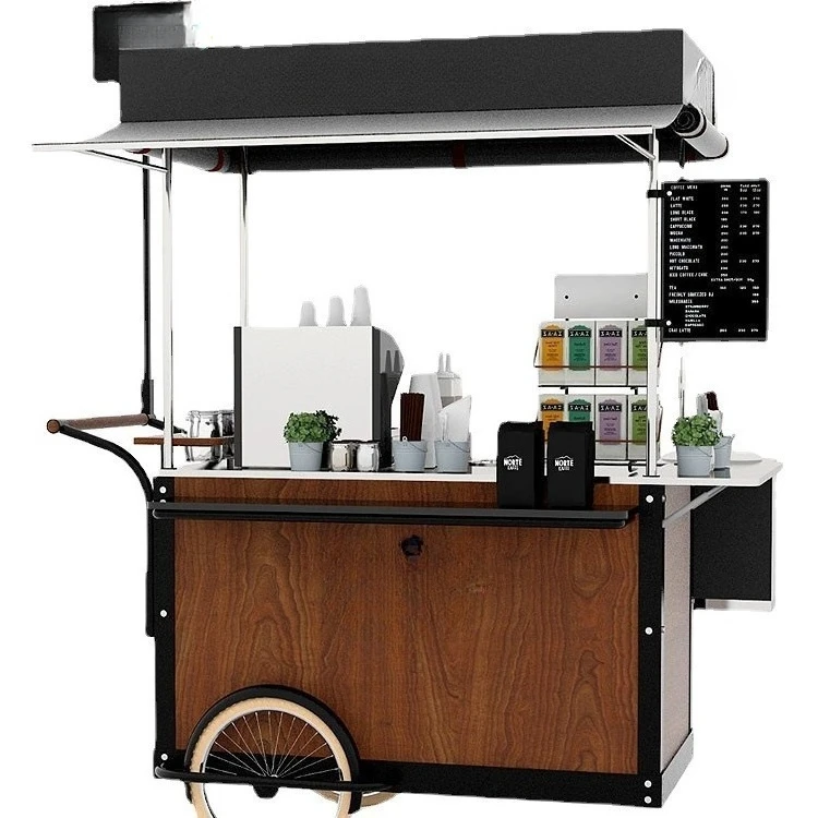 

Открытый перевернутый трехколесный велосипед, перевернутый ослик, ночной рынок, передвижной вагон-ресторан, закуски для барбекю, золотая уличная тележка для кофе