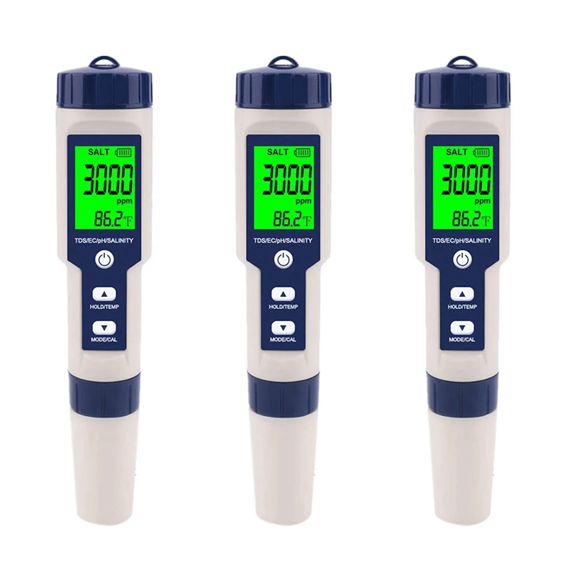 New-3X Pool Salt Tester, Digital Salinity Meter,High Accuracy 5 In 1 Salinity Tester For Salt Water,IP67 Waterproof Test Kit