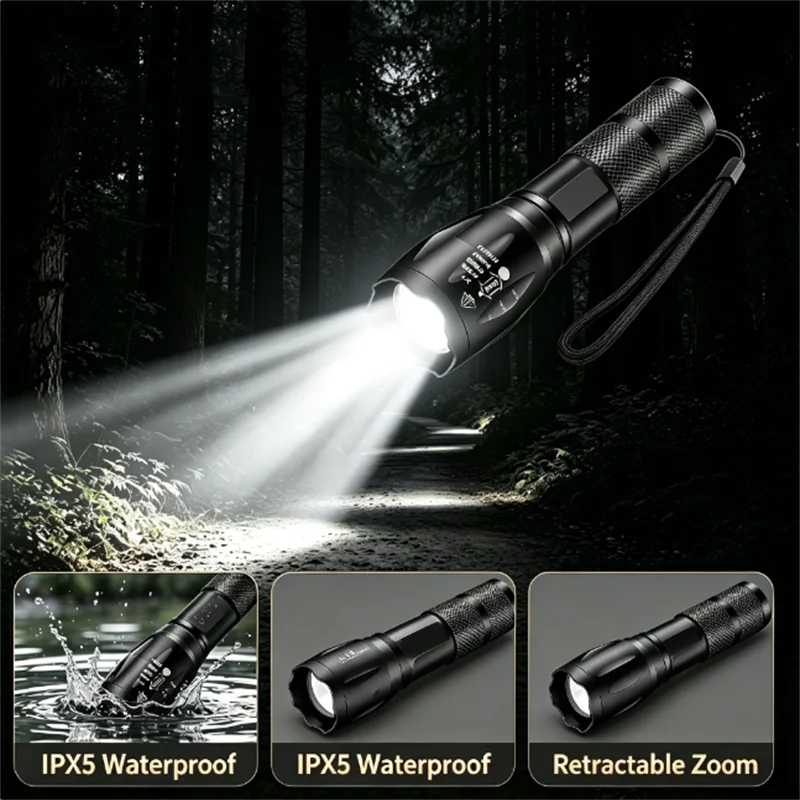 Outdoor LED charging zoom mini strong light handheld portable long-lasting multi-function flashlight