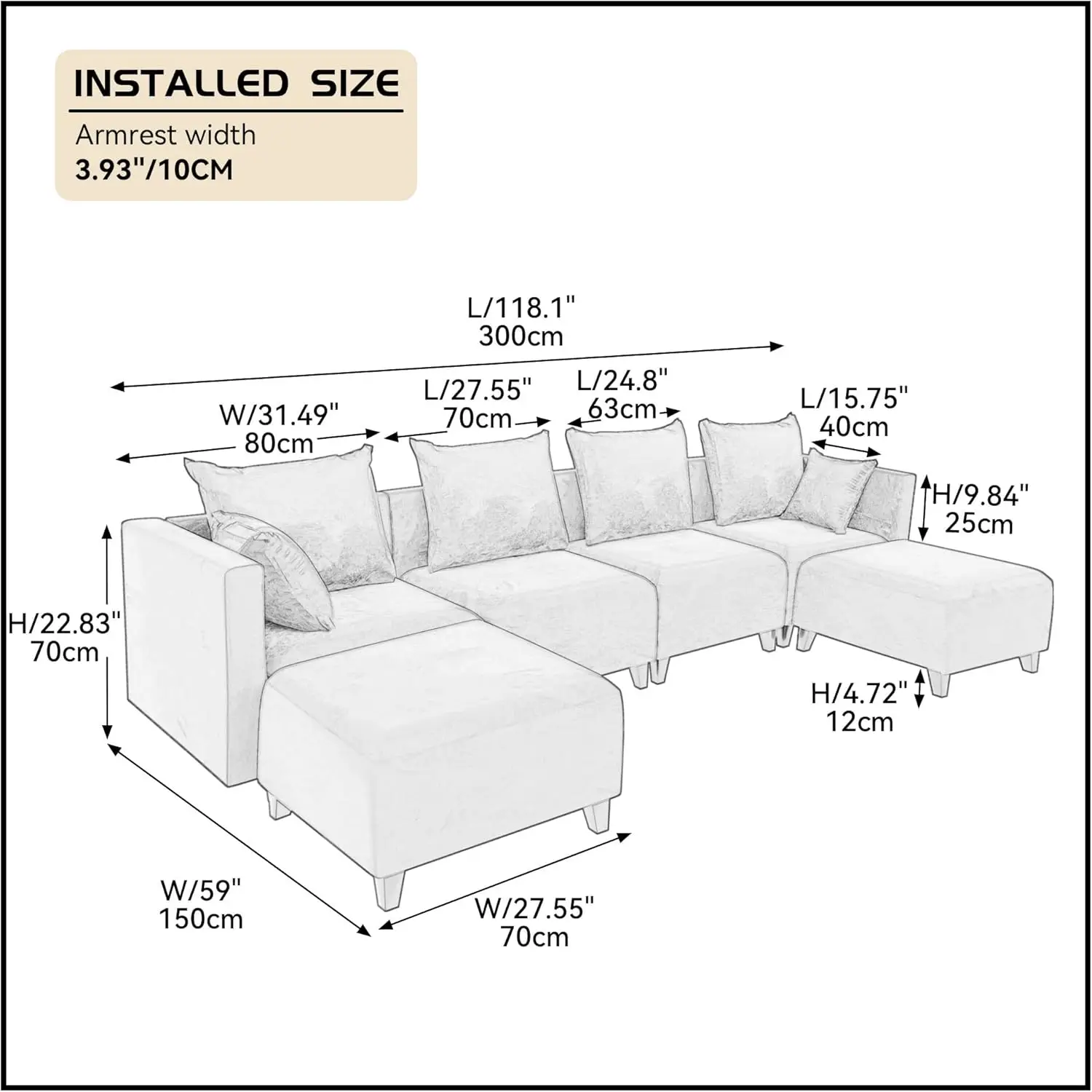 Williamspace Modular Sectional Sofa, U Shape Oversized Couches For 6-Seater, Upholstered Velvet Living Room Sofa With