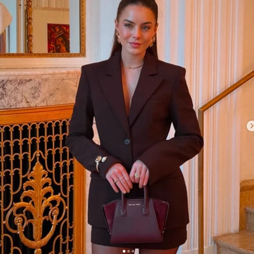 Imagen 2 del producto HXAO-Conjunto de falda de 2 piezas para mujer, ropa de oficina, chaqueta Blazer de manga larga, minifalda elegante de primavera, conjuntos de dos piezas de mujer