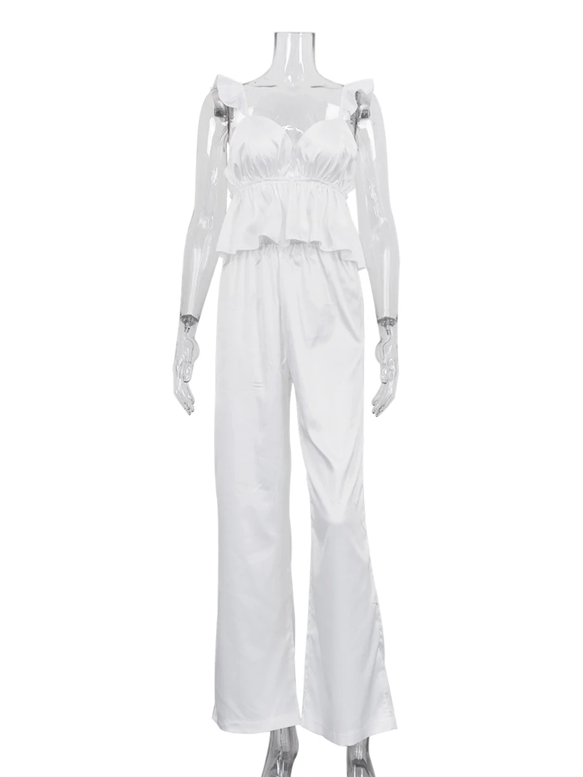 Marthaqiqi Summer Women Nightgown Set Sexy Crop Top Sleepwear V-Neck Nightwear Tank Top Pajamas Pants Casual Ladies Home Clothes