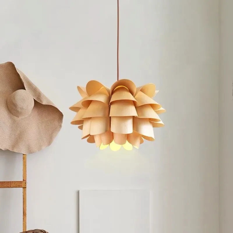 Japanese Modern Handcrafted Pendant Lights Dining Room Cafe Bar Lamps Bedroom Restaurant Floral Petal Wooden Homestay Chandelier