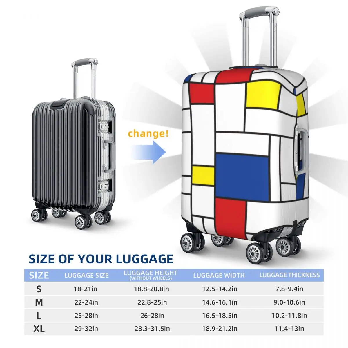 Retro Mondrian Suitcase Cover Modern Art Useful Cruise Trip Protection Luggage Accesories Holiday