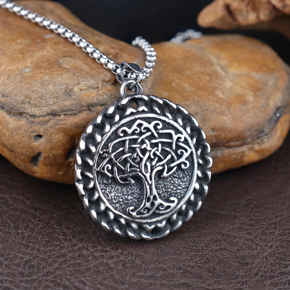 Vintage Simple Viking Tree of Life Pendant for Women Nordic Yggdrasil Necklace Amulet Stainless Steel Fashion Jewelry Wholesale