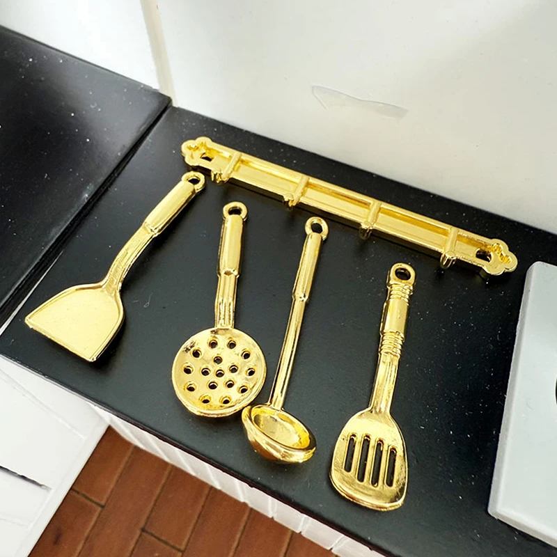 1세트 인형집 미니어처 주걱 슬롯 스푼 금/은 1:12 인형집 주방 장식 모델 장난감 액세서리