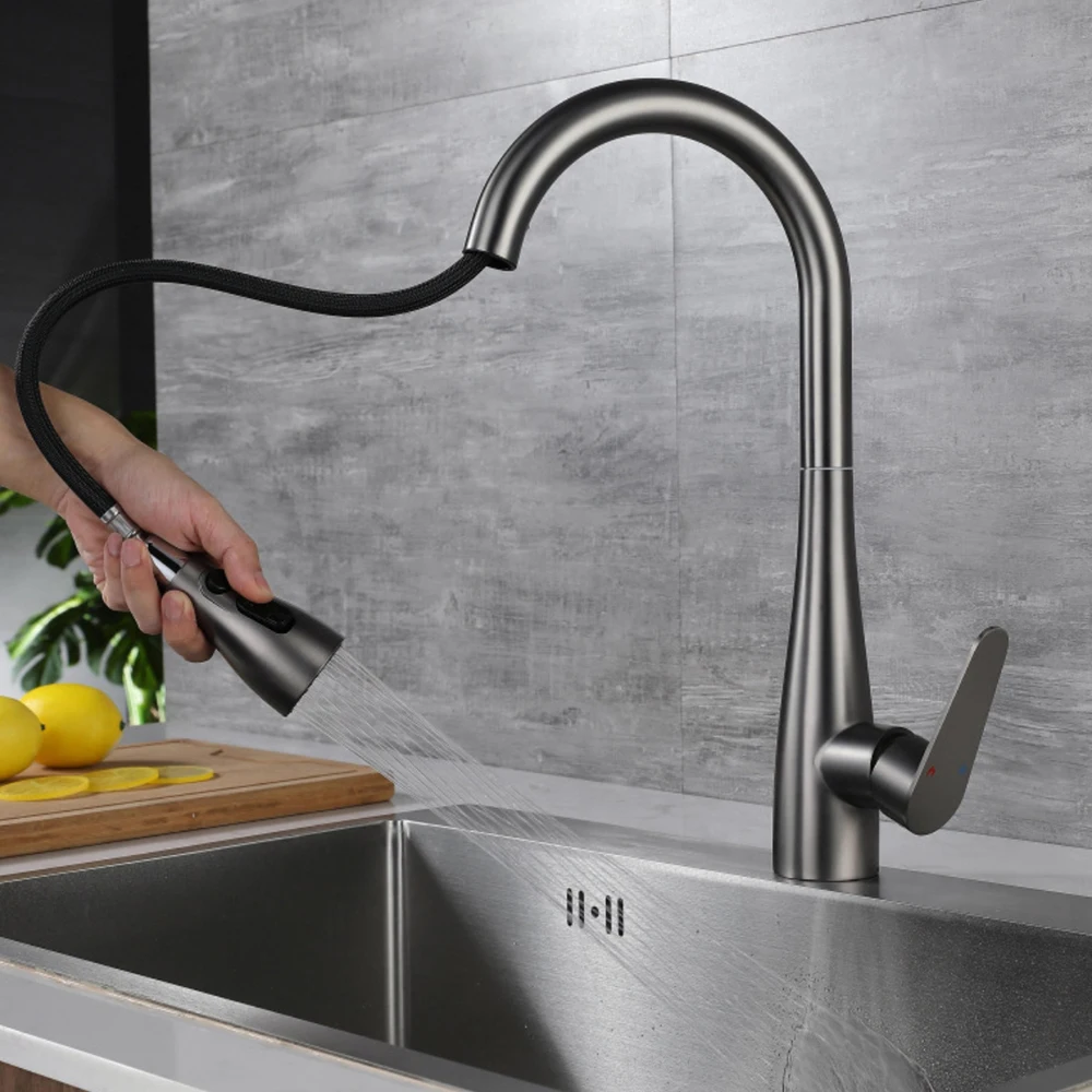 

Gun Grey, White, Brushed Grey ,Black Negro Color ,304 Stainless Steel Kitchen Sink Faucet , 3 Modes Water Out ,Hose Pull Down
