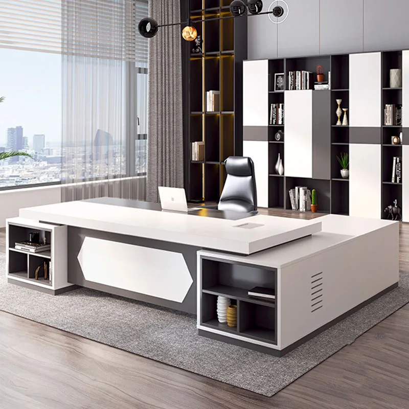 مكتب مكتب غرفة نوم بيضاء واقفة تنفيذية فاخرة على شكل L مكتب مكتب عرض بسيط أثاث تافولو العصري #6