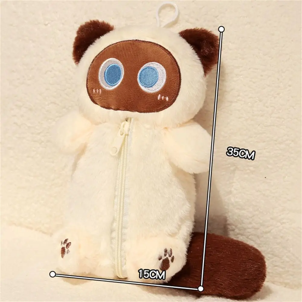 Imagem -06 - Siamese Cat Plush Lápis Case Pen Storage Bolsa Grande Capacidade Design Bonito Boneca dos Desenhos Animados Papelaria Bolsa Aprendizagem