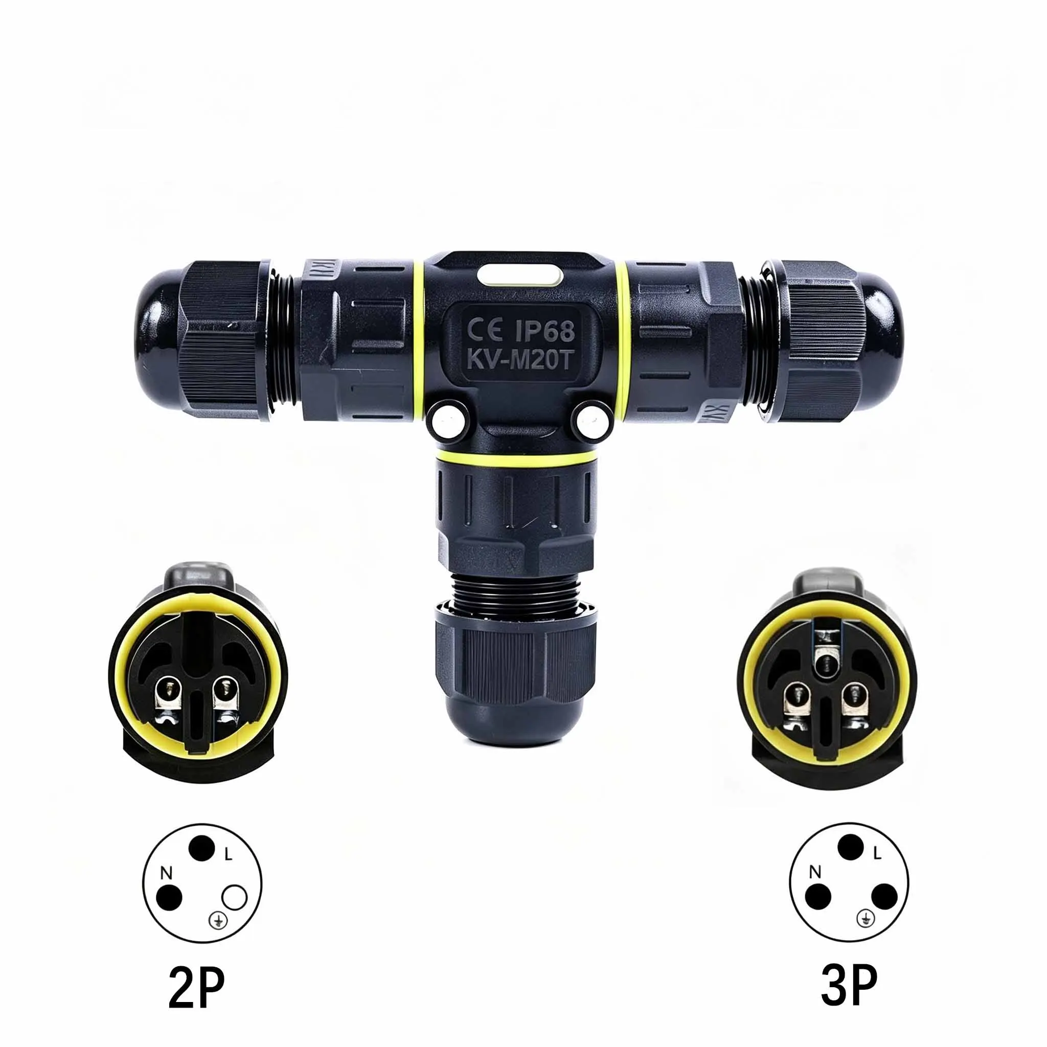 IP68 Waterproof M20T 2 3 Pin Terminal Connector T Type 2/3 Core Junction Box Wiring Adapter for Marine Outdoor Underground