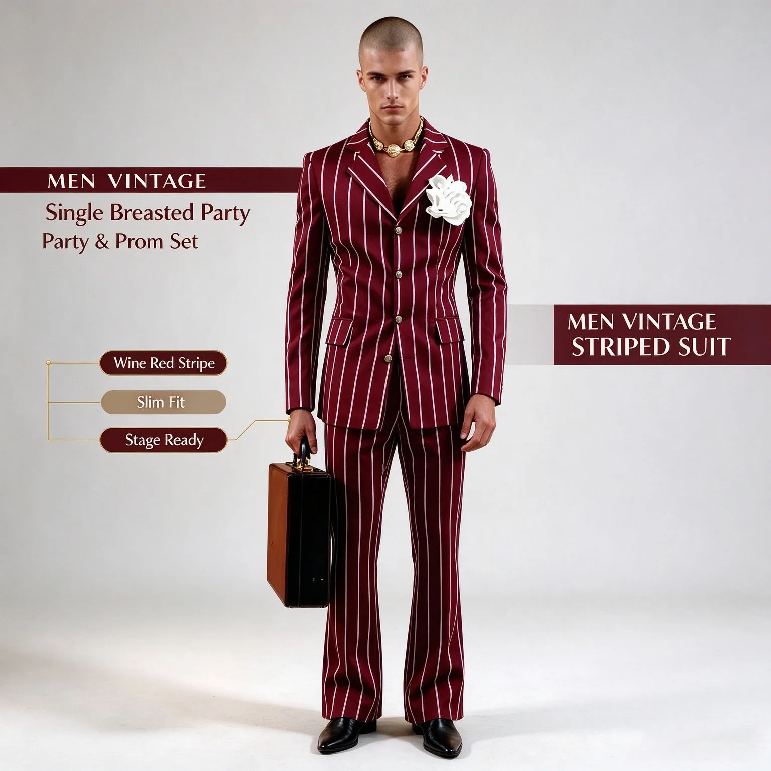 Vintage Men's Striped Suit 2 Pieces Slim Fit Notch Lapel Blazer & Flared Pants Fashion Pinstripe Blazer Trousers Formal Business