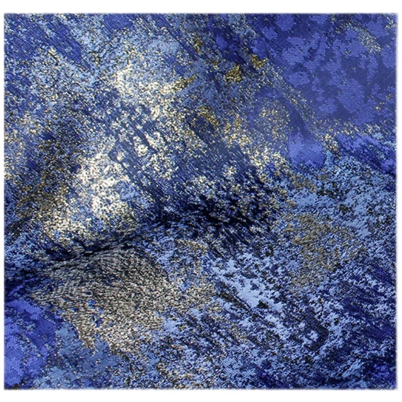 Jacquard Fabric Blue Gold Wire Heavy Process Gold Stamping Vintage Clothing Designer  Apparel Sewing Fabric Wholesale Cloth Diy