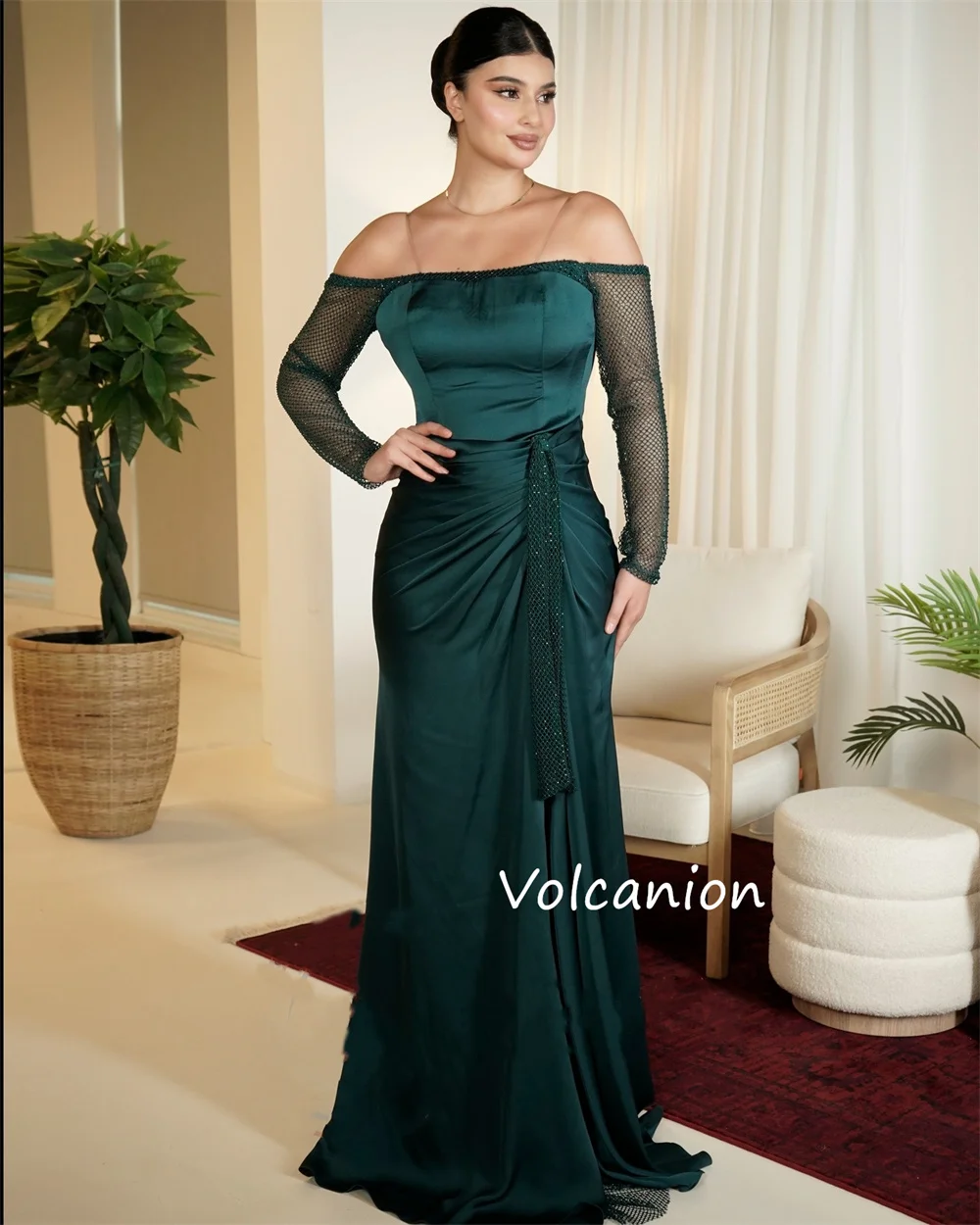 Vestidos largos personalizados con estampado de lentejuelas y pliegues, trompeta, hombros descubiertos, ocasión a medida, alta calidad