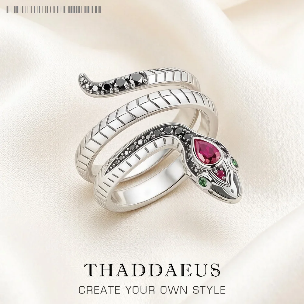 Ring Schlange mit schwarzen Steinen im europäischen Stil, klassischer feiner Schmuck für Frauen, brandneues Geschenk aus reinem 925er-Sterlingsilber