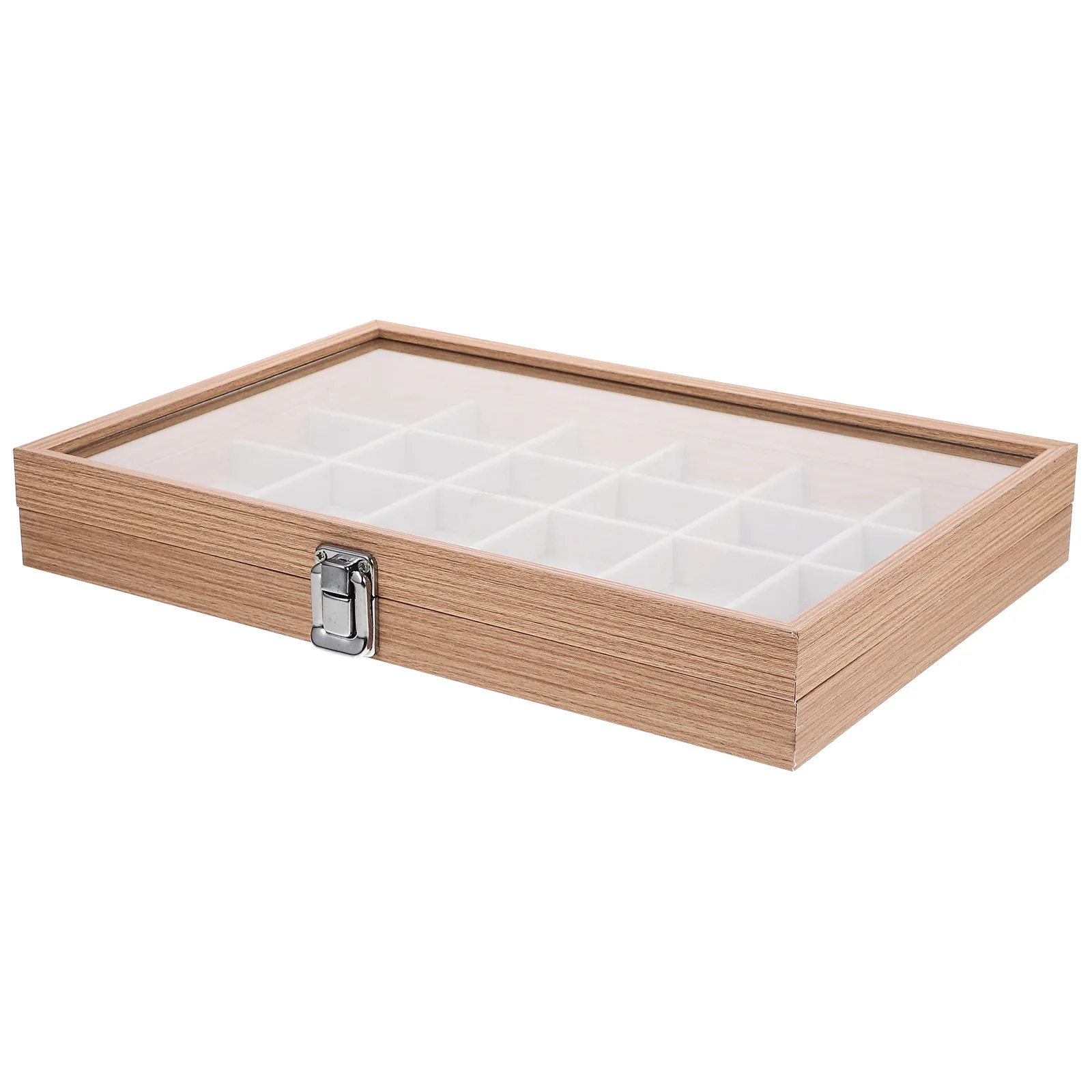 Wooden Jewelry Organizer Box Clear Glass Lid Earrings Necklace Ring Storage Display Case Portable Multi Grid Jewelry Display