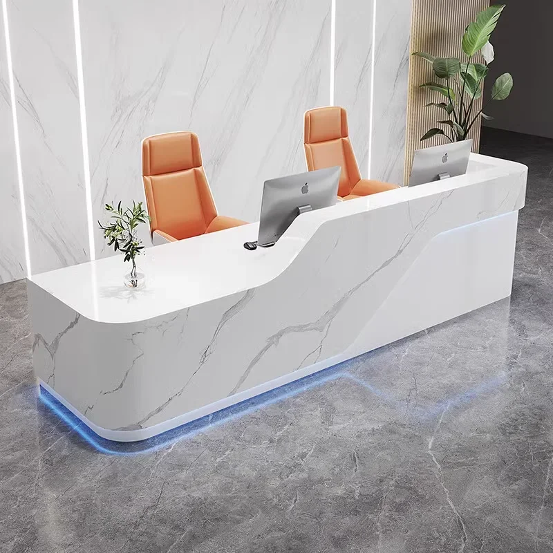 Best selling  White with Striped reception desk can  Customized  Color and  LOGO  for Beauty Salon  counter  Font Desk