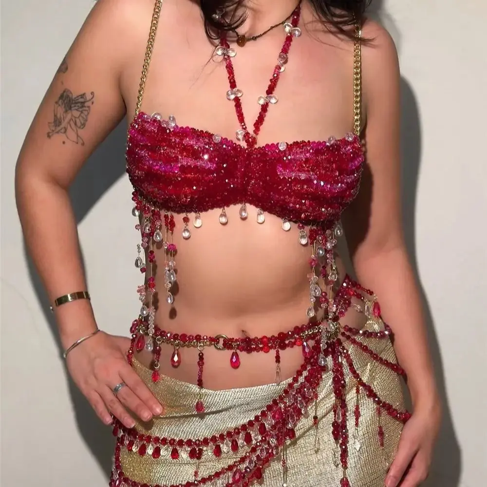 New Handmade Beaded Tassel Body Chain Music Festival Layered Choker Set Bohemian-Style Colorful Party Accessories