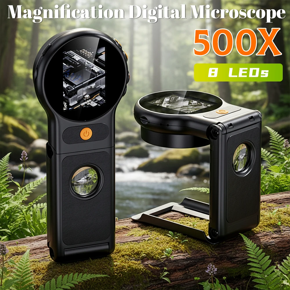 

500X цифровой микроскоп с автофокусом, складная HD электронная лупа для монет с 8 светодиодами, перезаряжаемые 2-мегапиксельные видеомикроскопы для монет, новинка ﻿