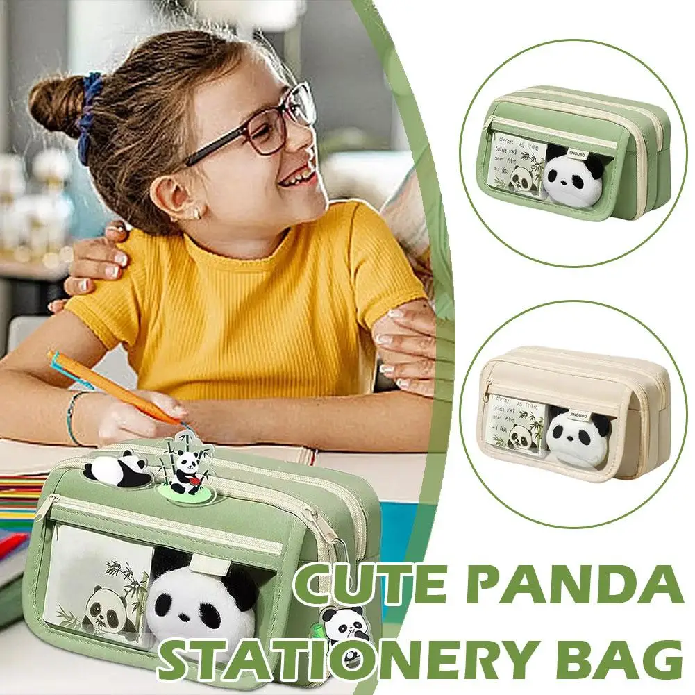 1Pc Cute Pencil Bag Panda New Nine Layer Large Capacity Girl Bag Cute Student High Bag Pen Stationery Transparent School