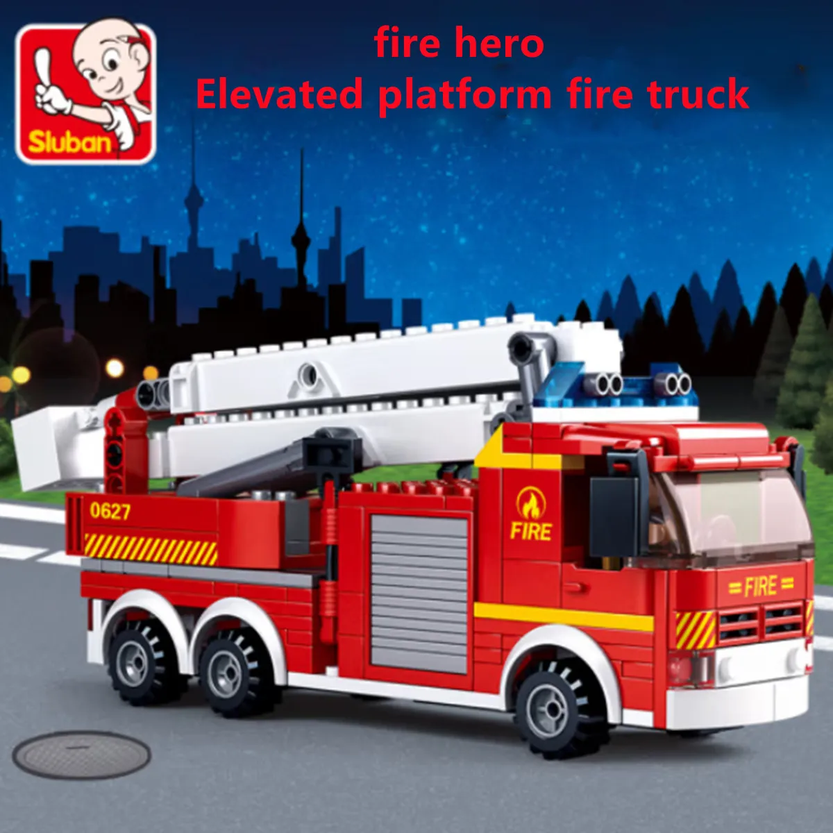 Sluban Building Block Toys City Fire Fighter 394PCS Bricks B0627 Elevating Platform Fire Truck  Compatbile With Leading Brands