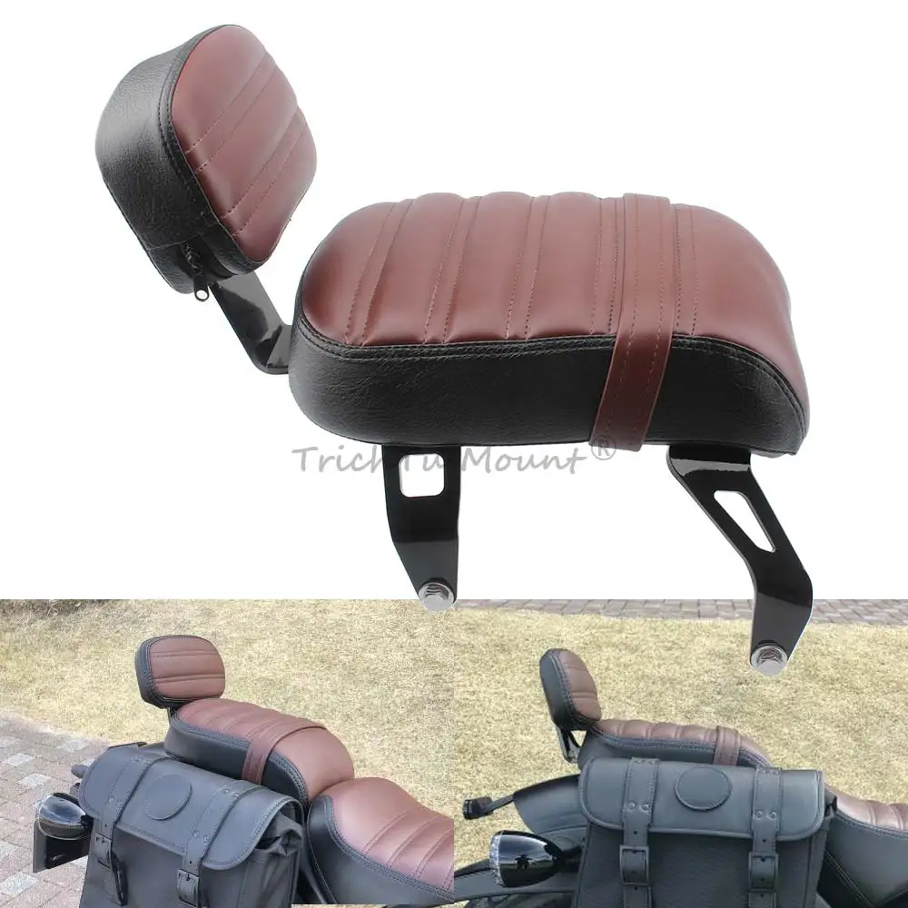 Motorcycle Brown/Black Passenger Seat Backrest Leather Passenger Seat with Backrest Pad Fit For Scout Bobber ABS 2018-2020