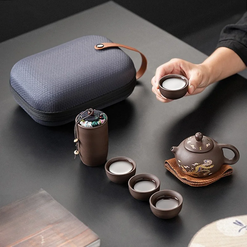 

Portable Travel Tea Set Ceramic Teapot Canister Tea Cup Outdoor Quick Cup Kung Fu Tea Set