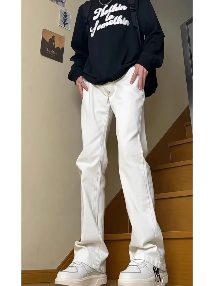 White Bell Bot Jeans Men's Sle American High Street Vibe Knife  Straight Leg Elastic Slim Fit Jeans for Teens