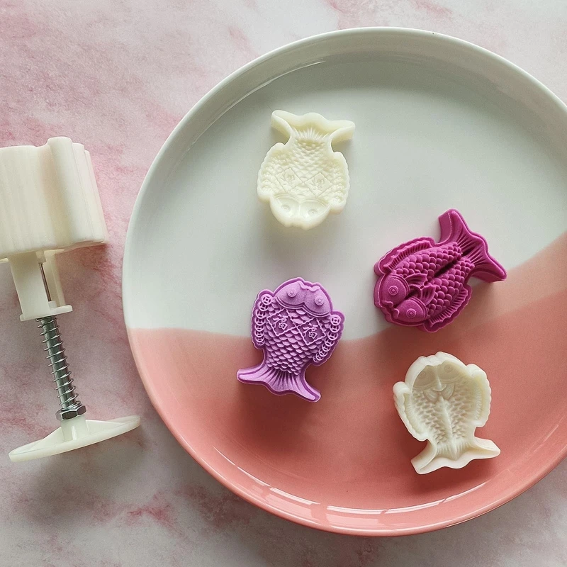 50g Cute Fish Shaped Pastry Moulds Mooncake Molds Mooncake Mould Hand Pressure Plastic Material Baking Accessories Tools