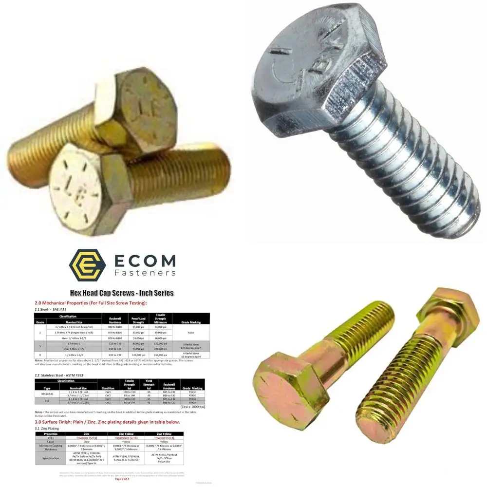 

Fine Thread Fully Threaded Grade 8 Zinc Yellow Plated Hex Cap Screws 9/16-18 x 2, 25 Pieces, 8th Grade Fasteners