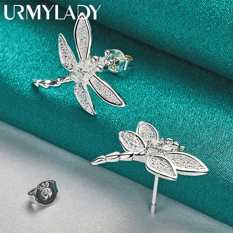 URMYLADY 925 Sterling Silver Dragonfly Zircon Kolczyki sztyfty dla kobiet Biżuteria ślubna na imprezę