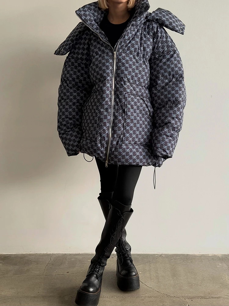 Hooded Pockets Solid Zipper Women Cotton Jacket Full Sleeve Stand Collar Casual Fashion Print Loose Female Coat Lady 2026 Winter