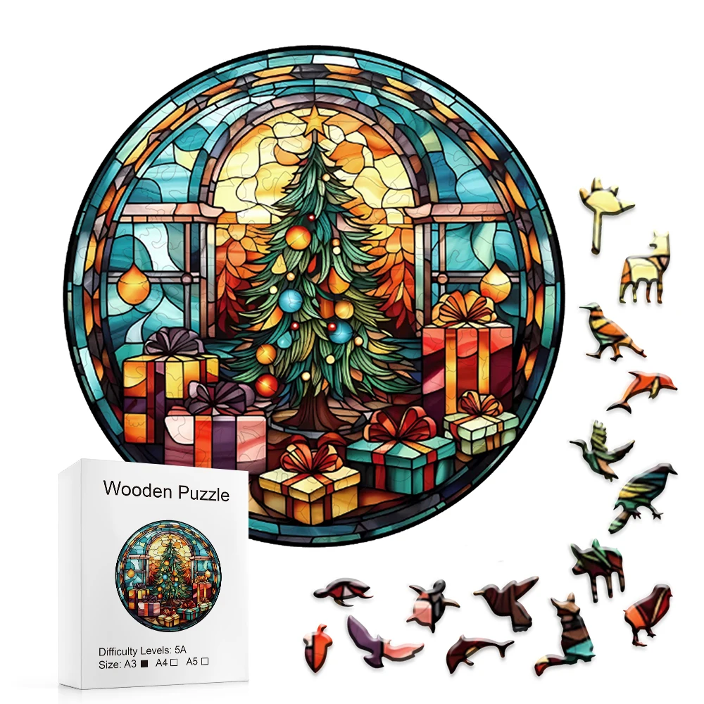 Round Christmas Tree Wooden Puzzle for Adults and Children DIY Puzzle Festival Gifts Meaningful Toy Puzzle