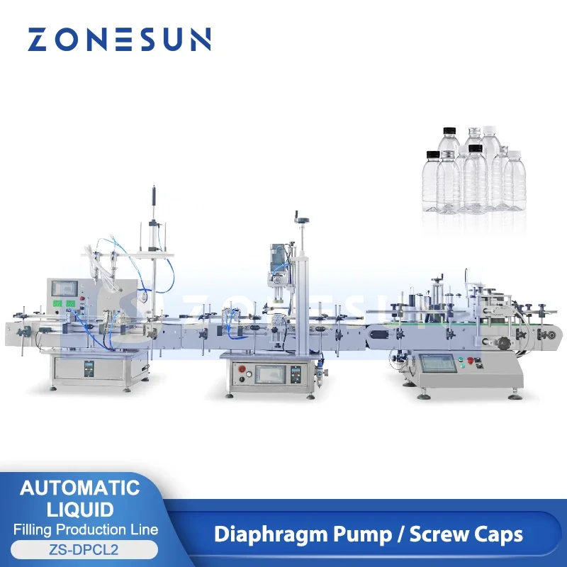 ZONESUN Production Line Self-adhesive Label Applicator Cap Screw Bottle Liquid Filling Capping Labeling Machine  ZS-DPCL2