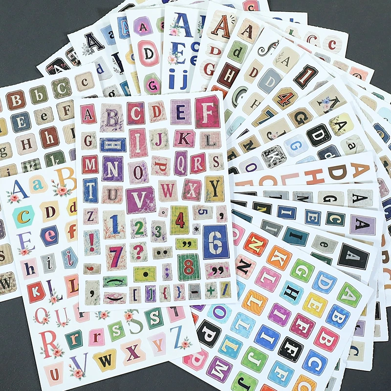 20 Sheets/book Vintage Colorful Letter Number Landscape Sticker Book Creative Journal Material Collage Scrapbooking Stationery
