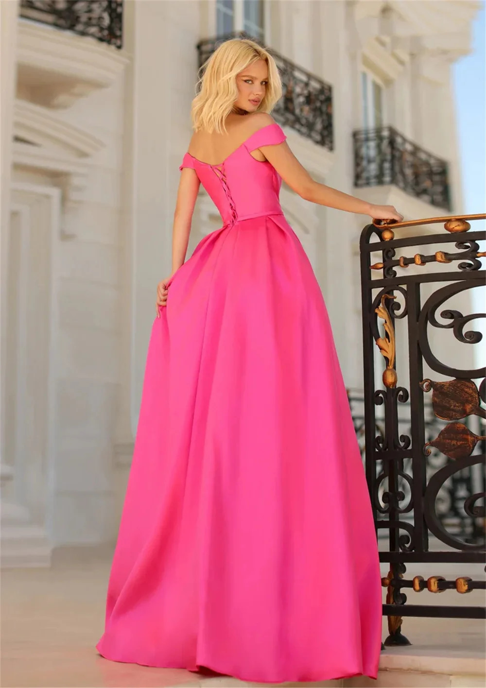 Jessica Hot Pink abito da sposa Luxury Glitter Beads Prom Dresses Satin Spalet Straps abiti da sera eleganti Vestidos De Fiesta