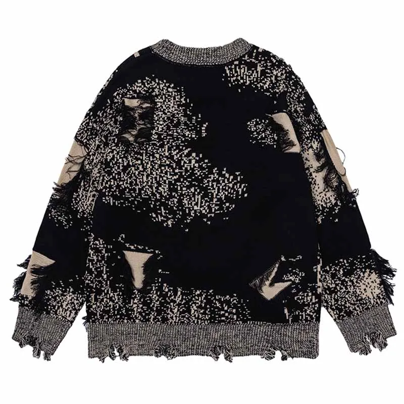 Hip Hop Ripped Fashion Sweater Harakuju Oversized Casual Pullover Tops For Male Patchwork