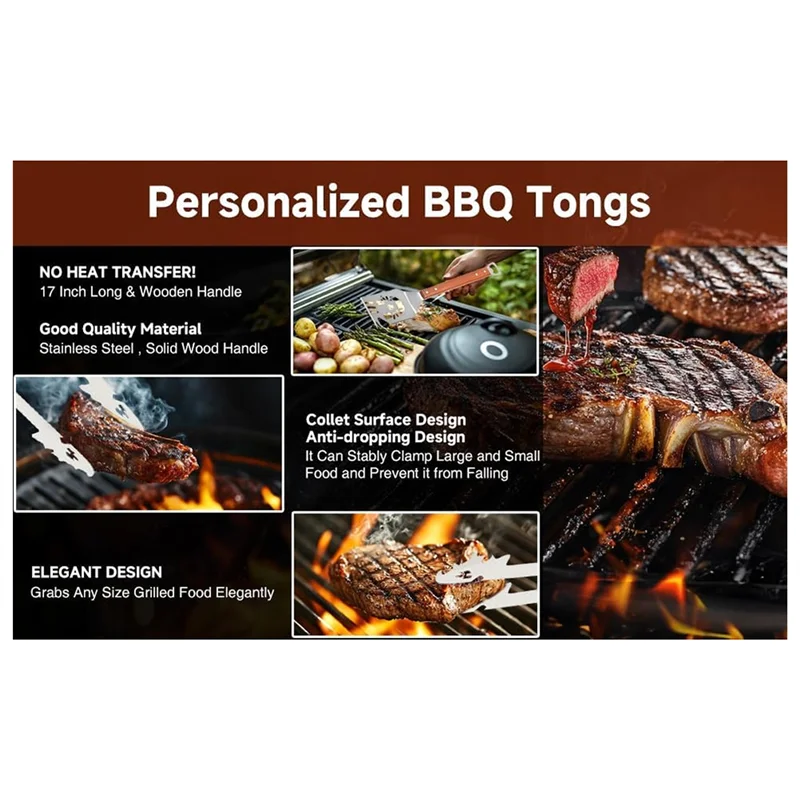 

A25F-Grill Accessories Set 3 PCS–Stainless Steel Cutlery With Wooden Handles:Spatula, Tongs, Meat Fork Included