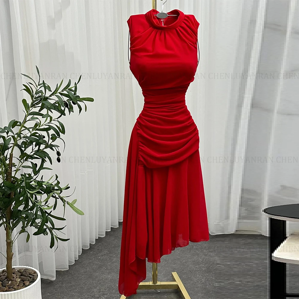 MOLISA Rosa Ballkleider 2025, maßgeschneidert, Meerjungfrau, Stehkragen, ärmellos, plissiert, schlicht, kurz, Party-Abendkleider