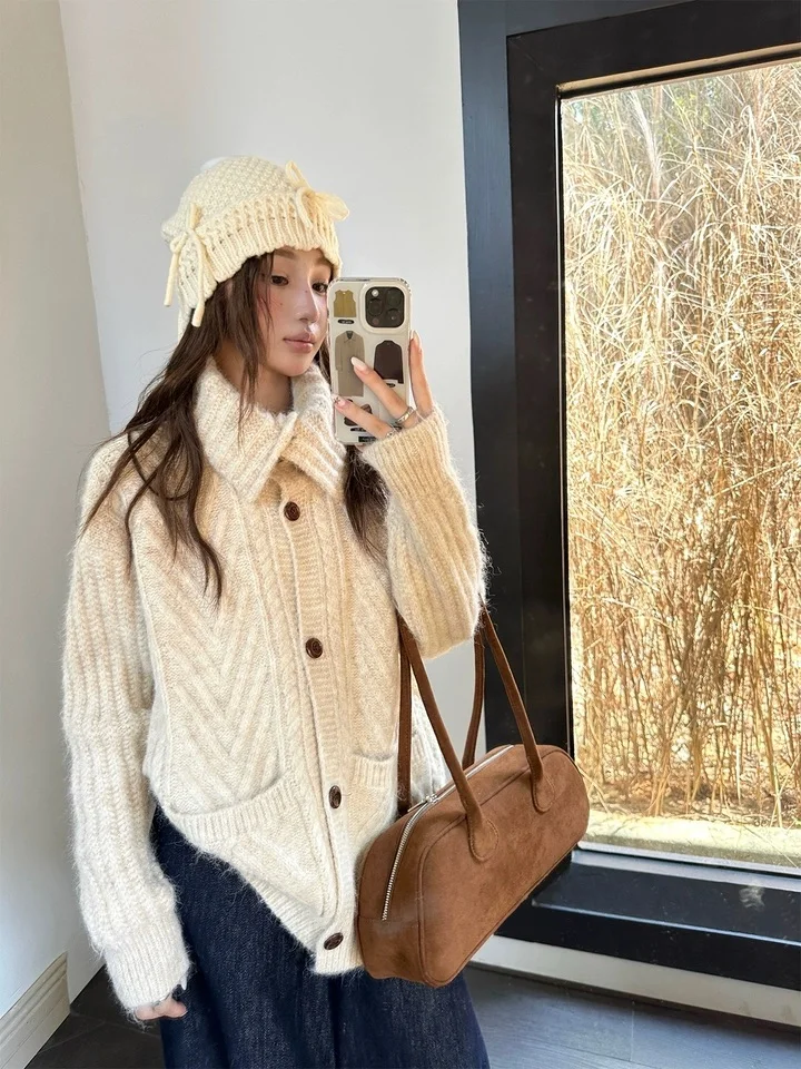 

Женский вязаный кардиган в стиле ретро, свободный крой, теплый, повседневный, модный, осенне-зимний, новинка