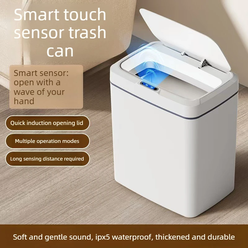 White Touchless 15L Smart Sensor Trash Can – Electronic Bathroom Garbage Bin with Automatic Bagging, Smart Home Compatible