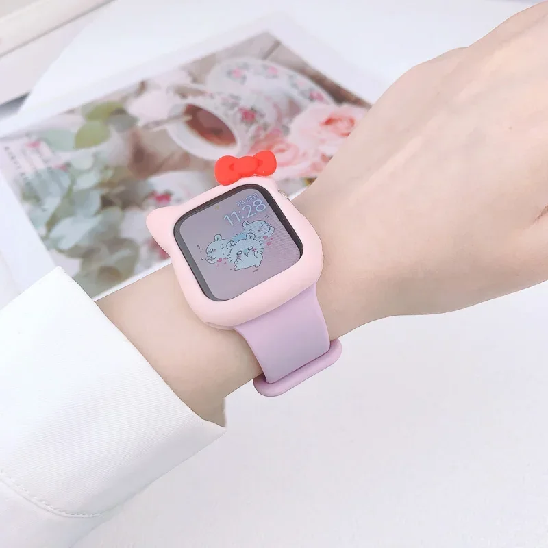 Candy Silicone Case+Strap For Apple Watch 44mm 40mm 45mm 41mm Silicone bracelet correa cover for iWatch series 8 9 7 6 SE 5 4 3