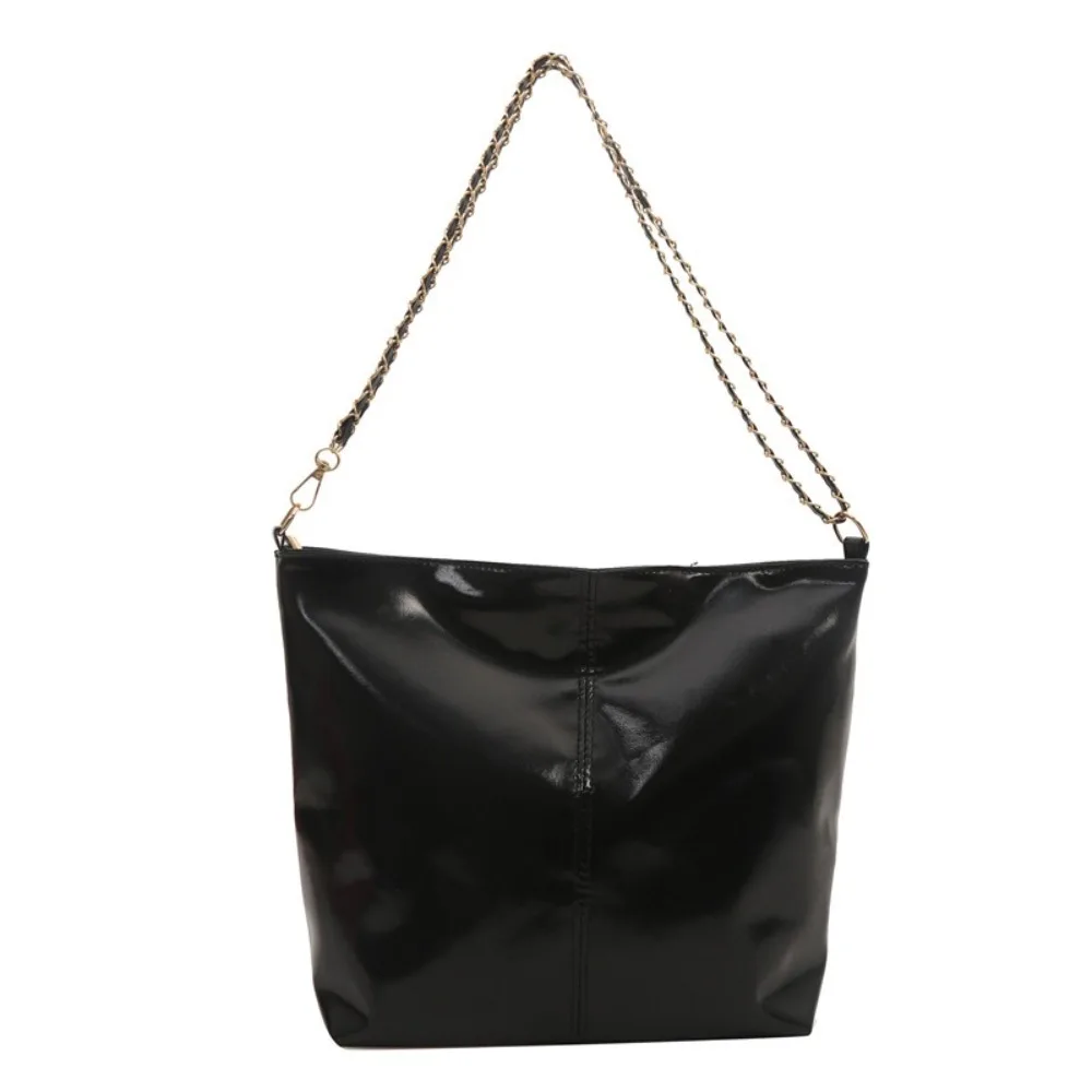 

Fashion Shiny PU Leather Tote Bag Solid Color Large Capacity Chain Shoulder Bag Purse Shopping Bag Women Handbag Party