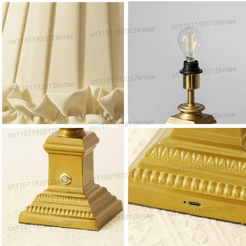 Classic Style Square Cordless Charging Desk Fabric Lampshade Decoration 2700K Gold Silver Touch Type Home