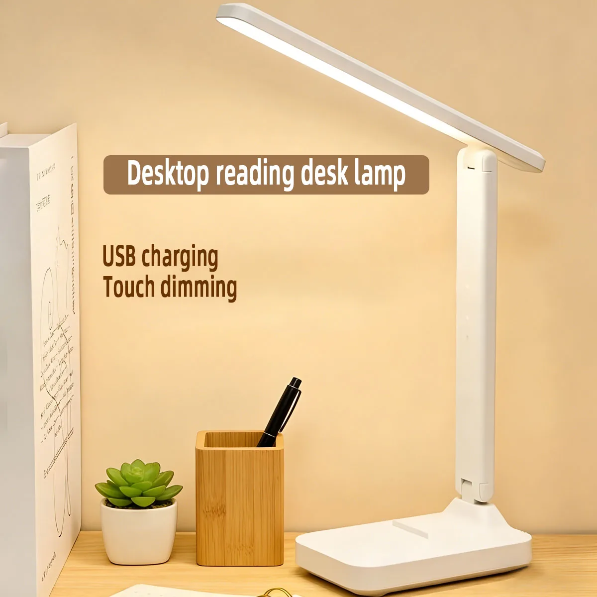 Foldable LED Desk Lamp, Rechargeable Touch Control 3 Dimmable Levels, Eye-Caring Book Reading Light for Bedroom Office Study
