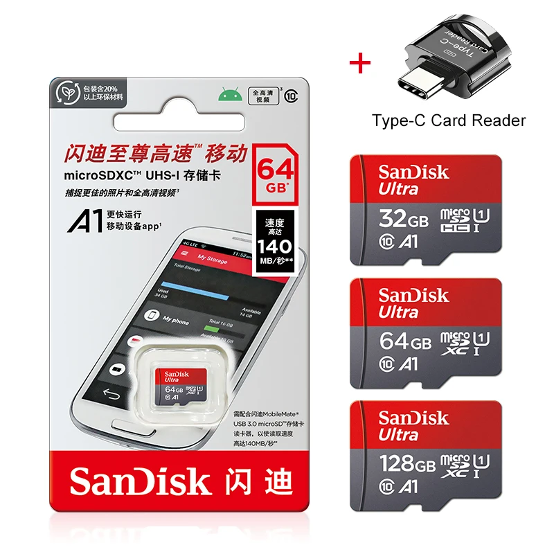 Micro SD Card 256GB 128GB 64GB 32GB TF card usb flash memory card 32G 98MB/s microsd Class 10 Flash card Original TYPE-C Reader