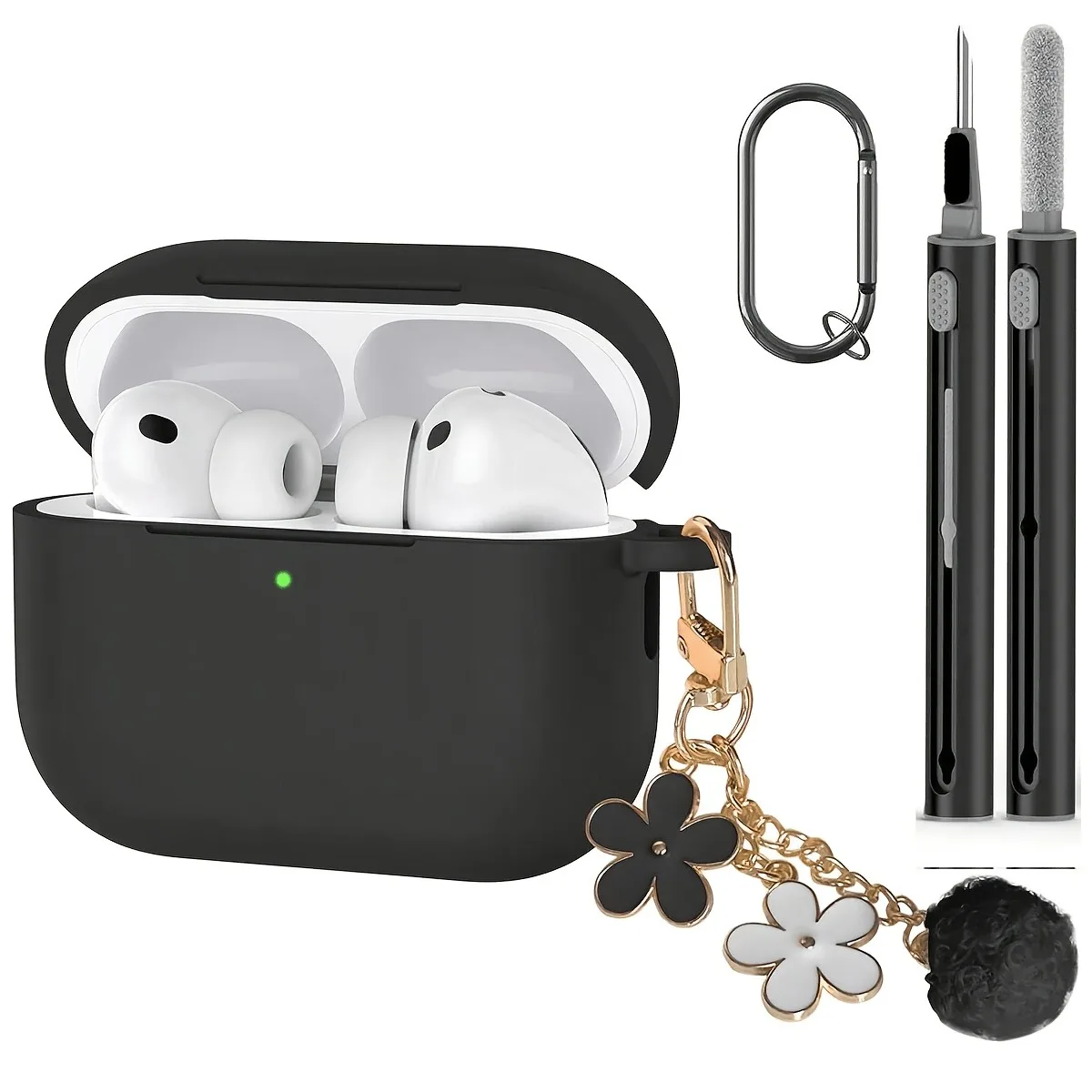 Silicone Earphone Case for Airpods Pro 3/Pro 2/Pro Case with Cleaner Kit for Airpods 4/3/2/1 Protective Cover with Flower Chain