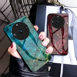 Realme 11 Pro Plus 5G RMX3740 케이스 대리석 곡물 강화 유리 뒷면 커버 Realme 11 Pro Plus 5G RMX3740 용 하드 폰 케이스